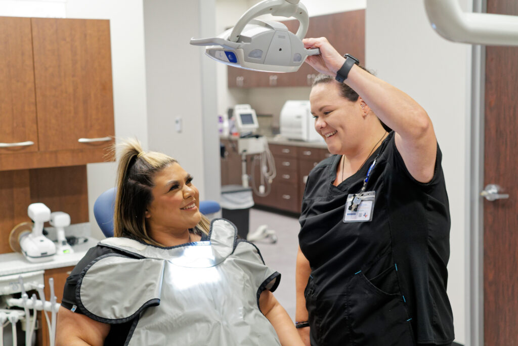 patient at the dentist getting ready to start a procedure